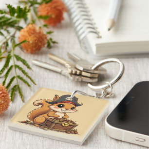 Pirate Squirrel with Acorn Treasure Funny Cute Kid Keychain