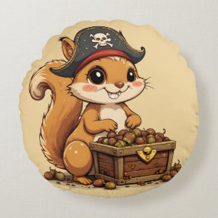 Pirate Squirrel with Acorn Treasure Funny Cute Kid Round Pillow