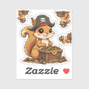 Pirate Squirrel with Acorn Treasure Funny Cute Kid Sticker