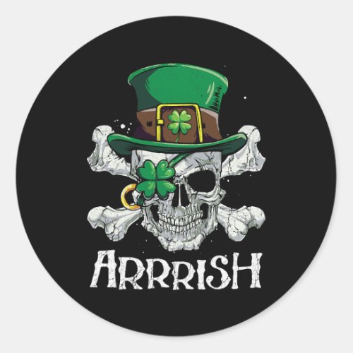 Pirate St Patricks Day Arrrish Leprechaun Boys Men Classic Round Sticker