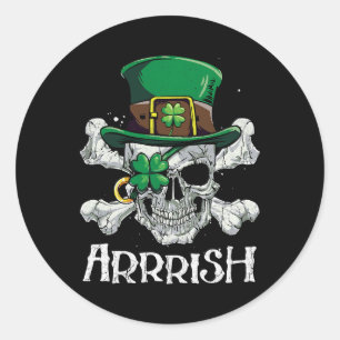 Pirate St Patricks Day Arrrish Leprechaun Boys Men Classic Round Sticker