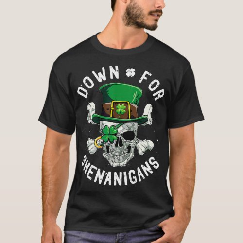 Pirate St Patricks Day Skull Leprechaun Down For T_Shirt