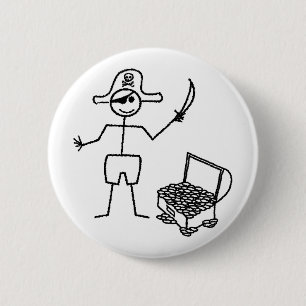 Pirate Stickman With Treasure Chest Button