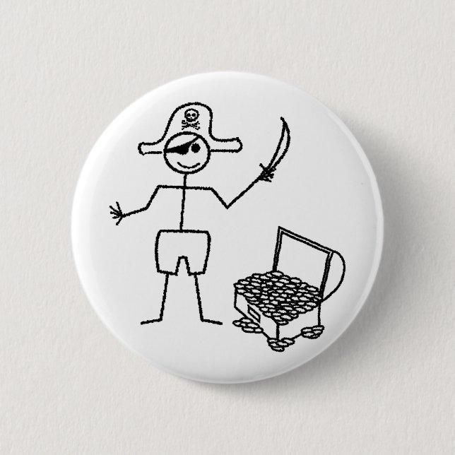 Pirate Stickman With Treasure Chest Button (Front)