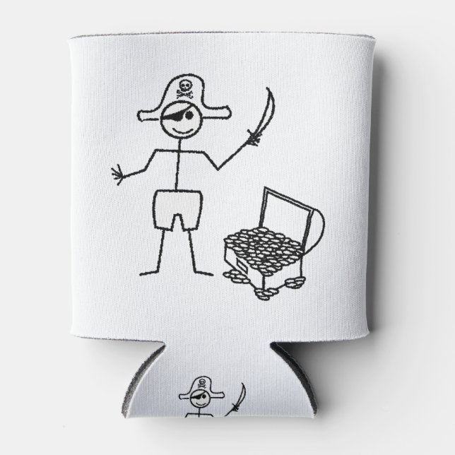 Pirate Stickman With Treasure Chest Can Cooler (Front)