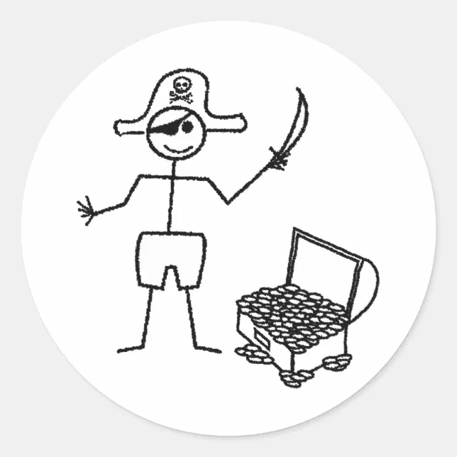 Pirate Stickman With Treasure Chest Classic Round Sticker Zazzle