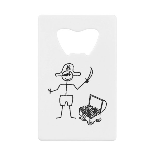 Pirate Stickman With Treasure Chest Credit Card Bottle Opener (Front)