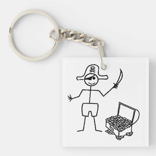 Pirate Stickman With Treasure Chest Keychain (Front)