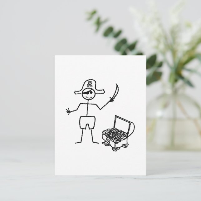 Pirate Stickman With Treasure Chest Postcard (Standing Front)