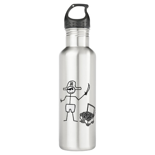 Pirate Stickman With Treasure Chest Stainless Steel Water Bottle (Front)