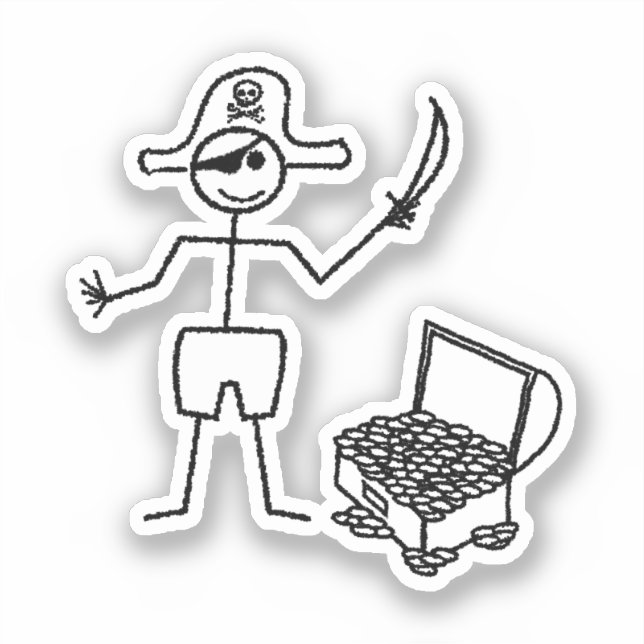 Pirate Stickman With Treasure Chest Sticker (Front)