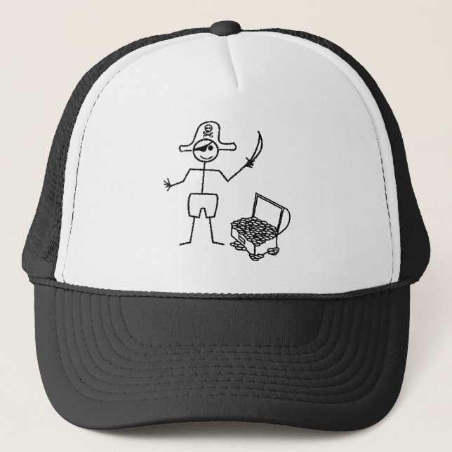 Pirate Stickman With Treasure Chest Trucker Hat (Front)