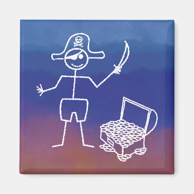 Pirate Stickman With Treasure Chest Watercolor Magnet (Front)