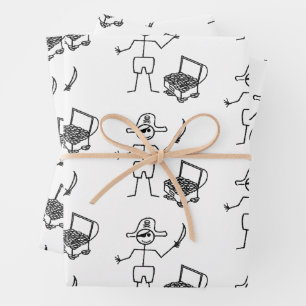 Pirate Stickman With Treasure Chest Wrapping Paper Sheets
