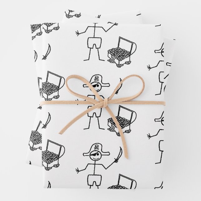 Pirate Stickman With Treasure Chest Wrapping Paper Sheets (In situ)
