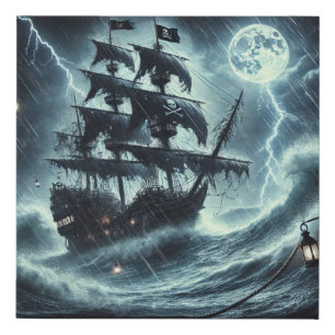 Pirate Storm Ship - The Ghost of the Seas Faux Canvas Print