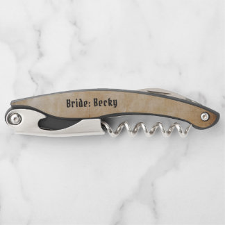 Pirate Style Text Bride and Groom Rustic Waiter's Corkscrew