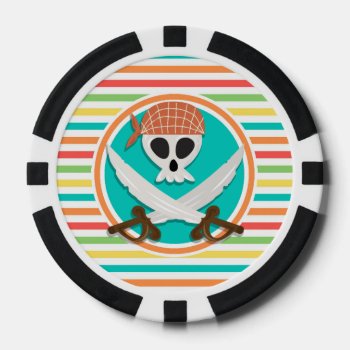 Pirate Swords; Bright Rainbow Stripes Poker Chips by doozydoodles at Zazzle
