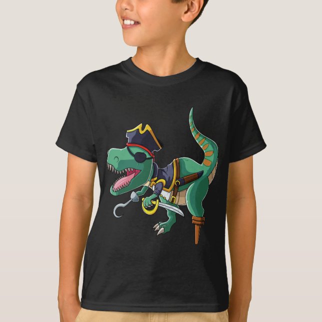 Pirate T-Rex Gift Boys Girls  Dinosaur Pirate Capt T-Shirt (Front)