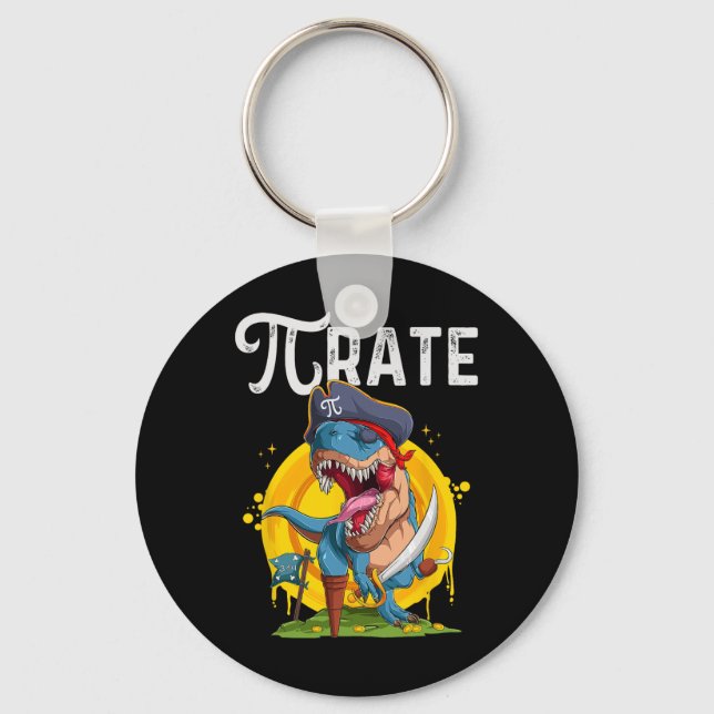 Pirate T-rex Pi Rate Dino Pi Rate Math Geek Funny  Keychain (Front)