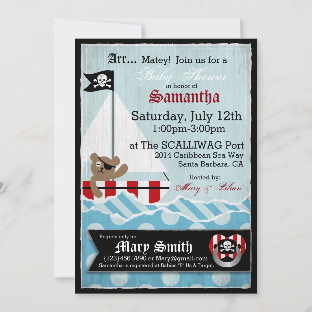 Pirate Teddy Bear Baby Shower Invitation | Zazzle