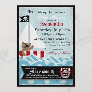 Pirate Teddy Bear Baby Shower Invitation