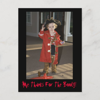 Pirate Thank You Card, Me Thanks For The Booty! Postcard