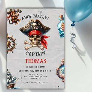 Pirate Theme Ahoy Matey Any Age Birthday Party Invitation
