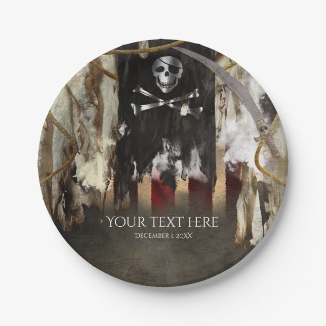 Pirate Theme Birthday or Bachelor Party Paper Plates (Front)
