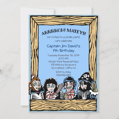 Pirate Theme Birthday Party Boys Invitation