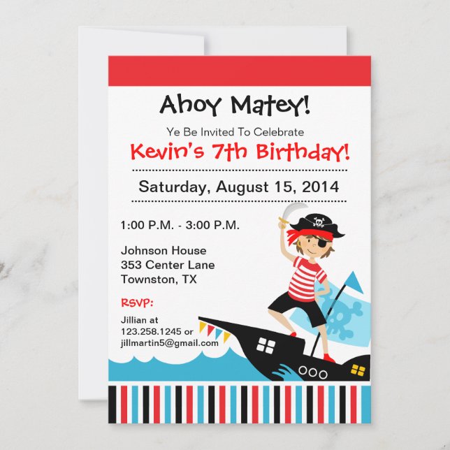 Pirate Theme Birthday Party Invitation (Front)