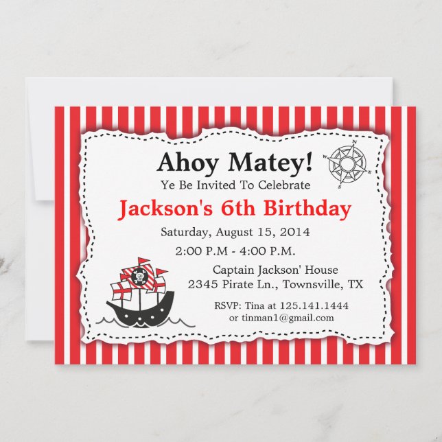 Pirate Theme Birthday Party Invitation (Front)