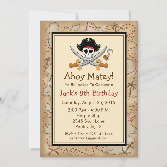 Pirate Theme Birthday Party Invitation (Front)