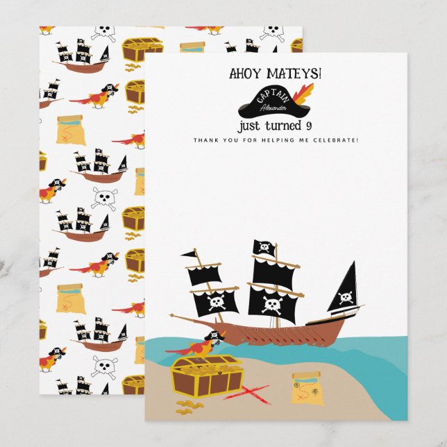 Pirate Theme Birthday Party Thank You Card (Front/Back)