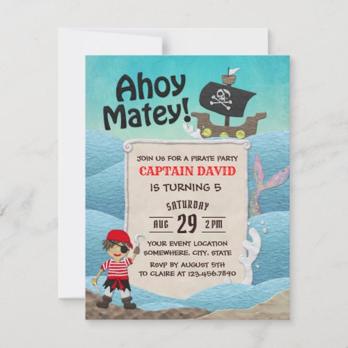 Pirate Theme Captain Boy Birthday Party Invitation