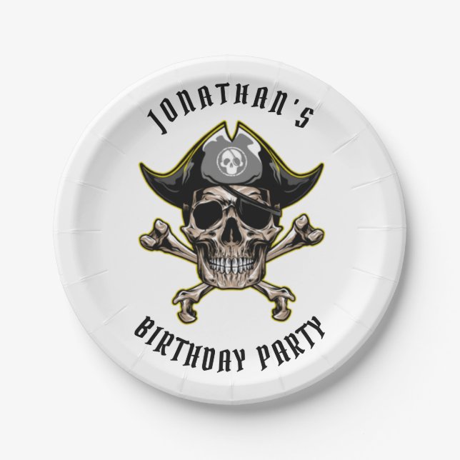 Pirate theme party adult BIRTHDAY WHITE Paper Plates (Front)