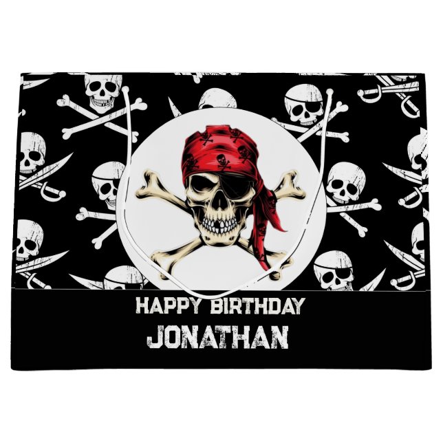 Pirate theme Party Adult Salty Pirates Skull Large Gift Bag (Front)