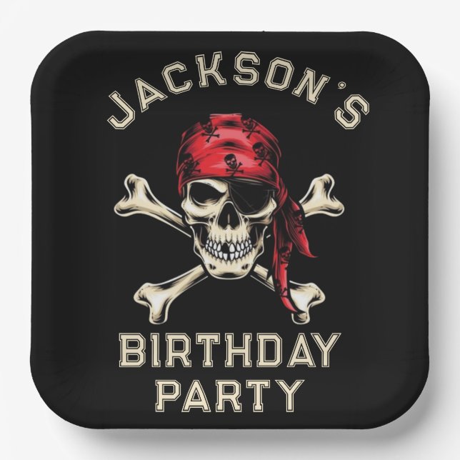 Pirate theme Party Adult Salty Skull  Black 2 Paper Plates (Front)