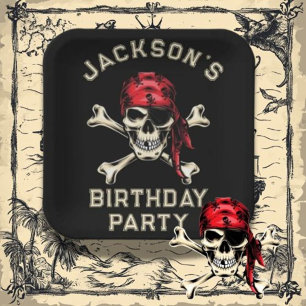 Pirate theme Party Adult Salty Skull  Black 2 Paper Plates