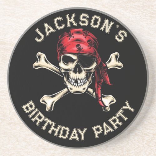 Pirate theme Party Adult Salty Skull  Black Coaster