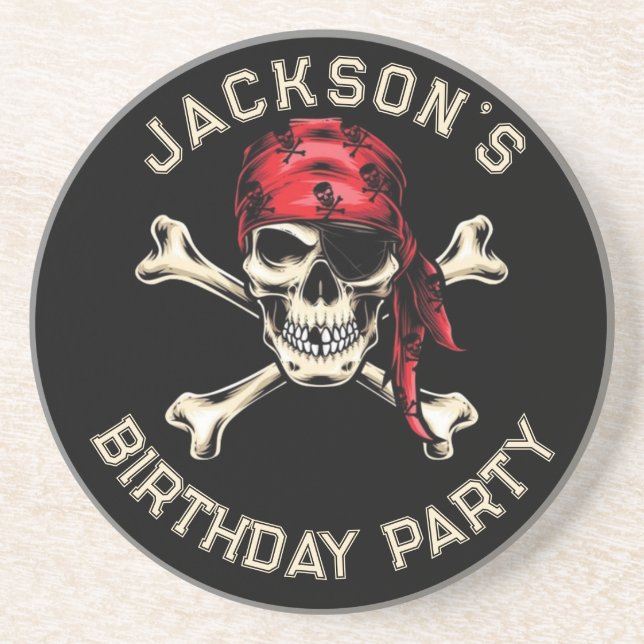 Pirate theme Party Adult Salty Skull  Black Coaster (Front)