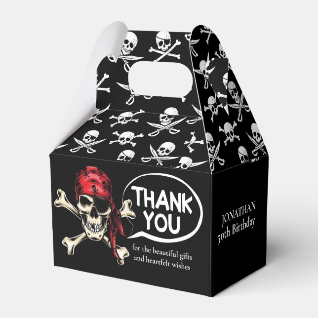 Pirate theme Party Adult Salty Skull Black Favor Boxes (Back Side)
