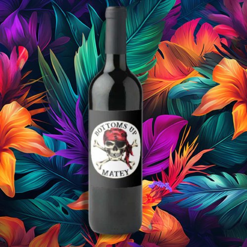 Pirate theme Party Adult Salty Skull Bones Wine Label