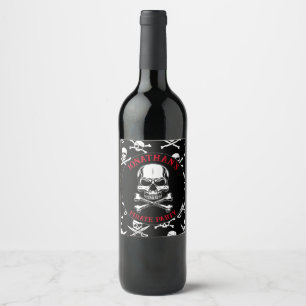 Pirate theme Party Adult Ship Skull Black Wine Label