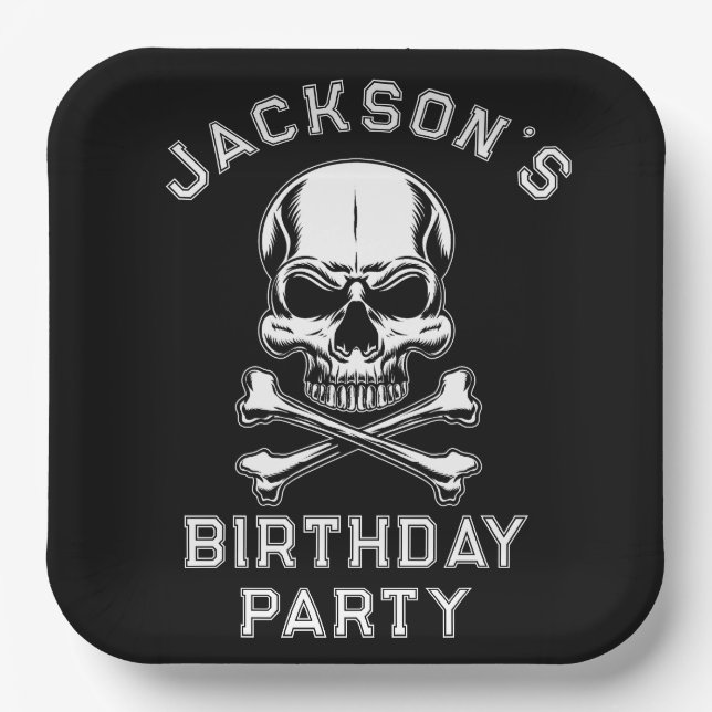 Pirate theme Party Adult Ship's Skull  Black 2 Paper Plates (Front)