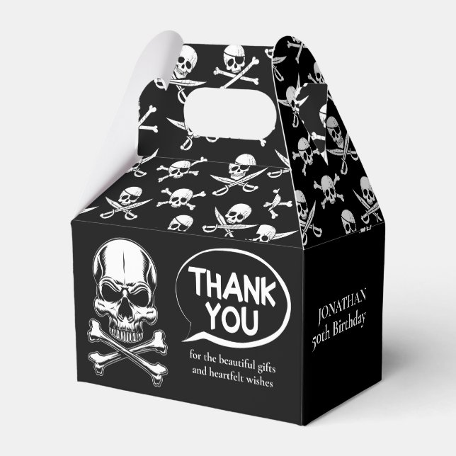 Pirate theme Party Adult Ship's Skull Black Favor Boxes (Back Side)