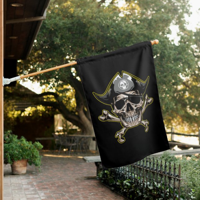 Pirate theme Party Adult Skull Cross Bones House Flag (In SItu)