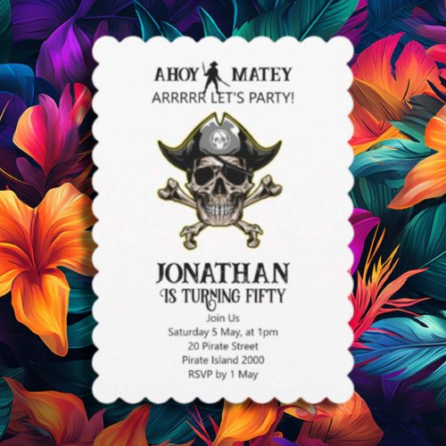 Pirate theme Party Adult Skull Cross Bones Invitation