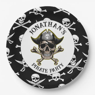 Pirate theme Party Adult Skull.Cross Bones Paper Plates