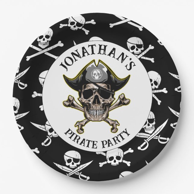 Pirate theme Party Adult Skull.Cross Bones Paper Plates (Front)